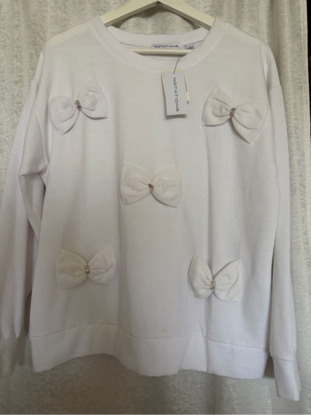 Notations White Bow Accent Crewneck Sweater